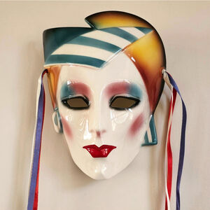 Clay Art San Francisco Art Deco Lady Wall Mask – 1980s Ceramic – Vintage Ribbon